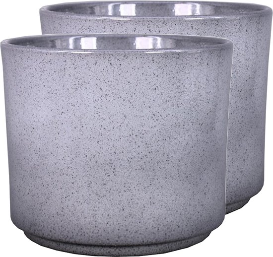 Floran Cache-pot Calla - 2x pièces - gris - moucheté - céramique - D7 x H6,5 cm - cache-pot