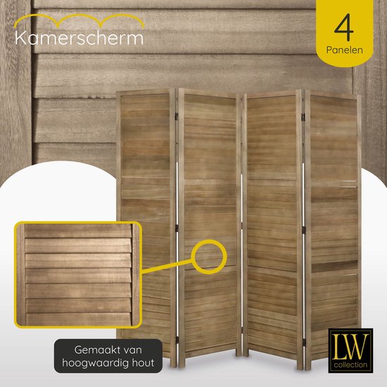 LW Collection Kamerscherm - kamerschermen hout 4 panelen - scheidingswand bruin 172x160cm - Paravent kant en klaar - LW collection