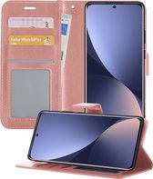 Hoesje Geschikt voor Xiaomi 12 Hoesje Book Case Hoes Portemonnee Cover Walletcase - Hoes Geschikt voor Xiaomi 12 Hoes Bookcase Hoesje - Rosé goud