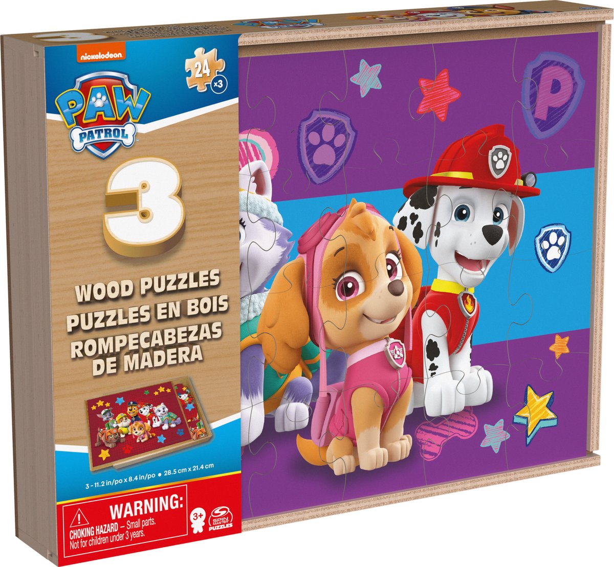 PAW Patrol - 3 Houten Puzzels - 24 stukjes - Met Opbergdoos | bol.com