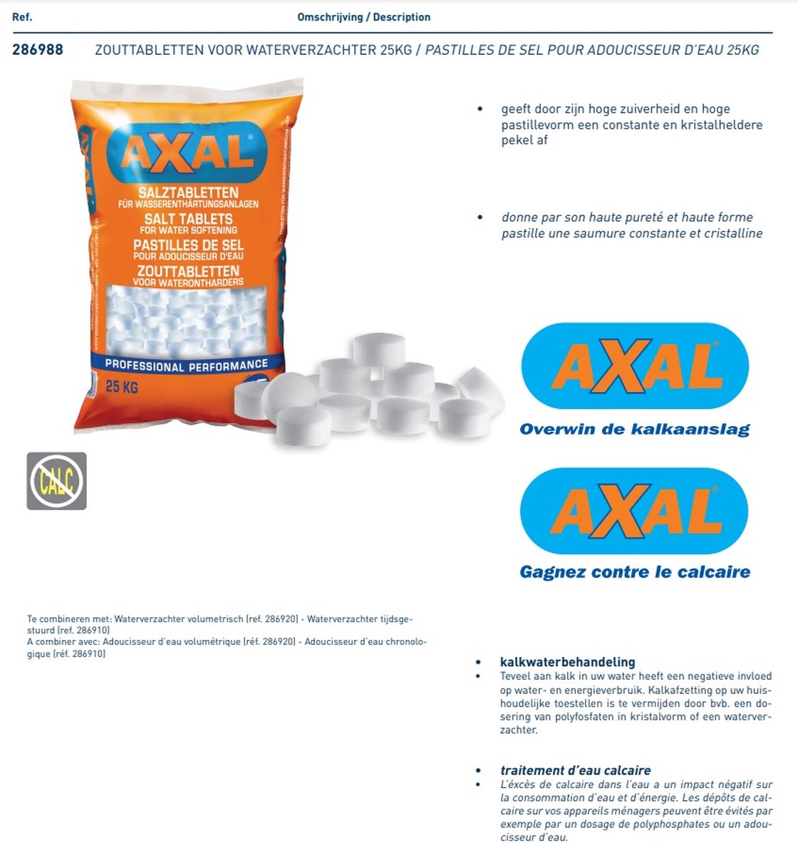 Tablettes de sel Axal pour adoucisseur d'eau 25 kilos | bol