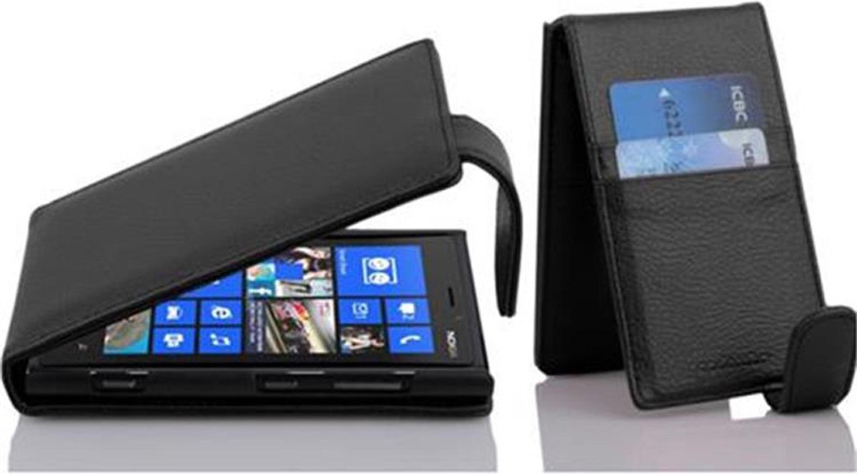 Cadorabo Hoesje geschikt voor Nokia Lumia 920 in ZWARTE OXIDE - Beschermhoes in flip-design Case Cover van getextureerd imitatieleer