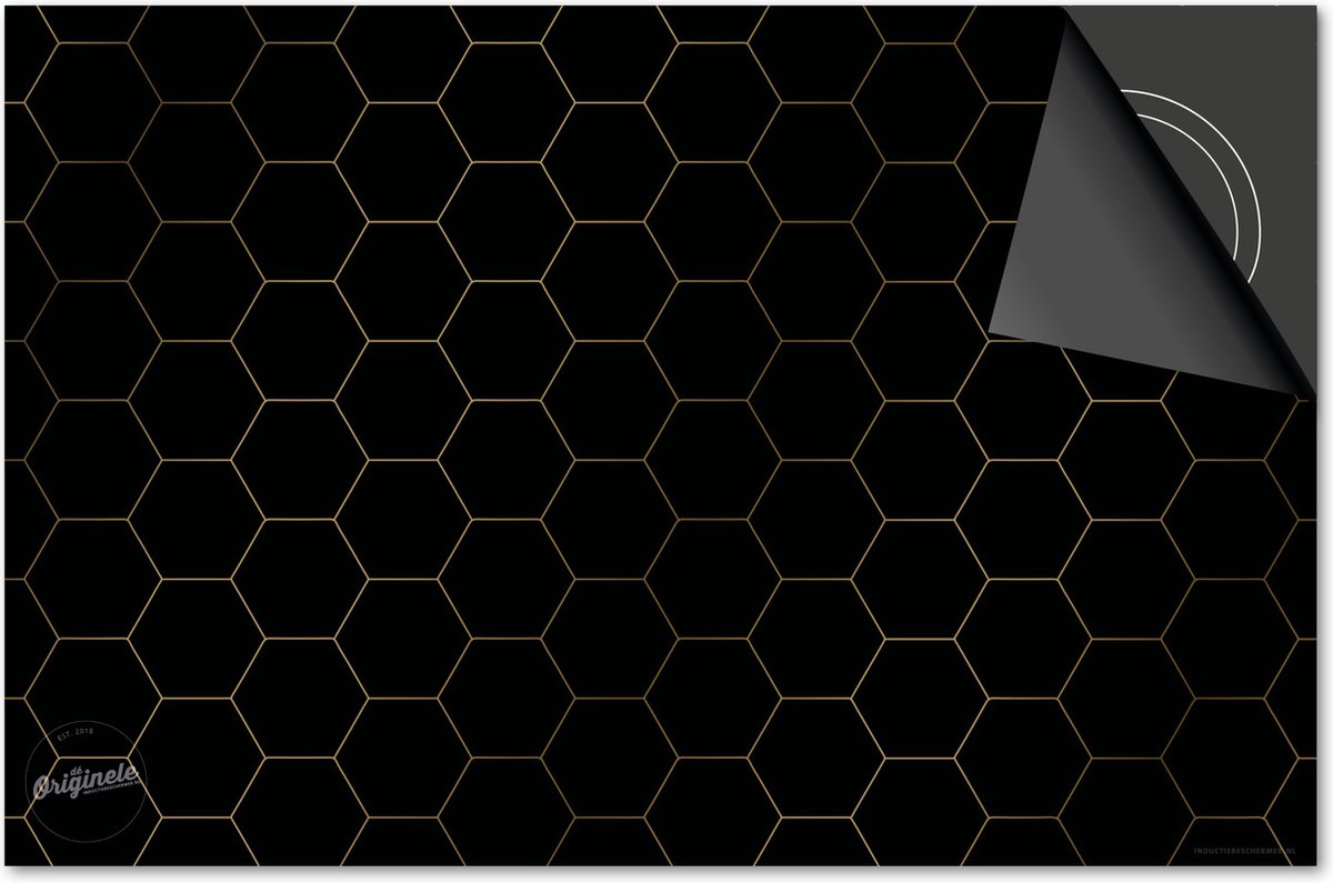 Inductie beschermer 59x52 - afdekplaat inductie mat - Dietrix Kookplaat beschermer - Exclusief - Hexagon - Hexagon zwart goud