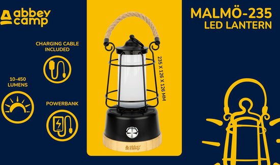 Abbey Camp Retro Oplaadbare LED Lantaarn - MALMÖ-235 - Zwart van Abbey Camp — afbeelding 4