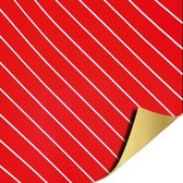2 rouleaux de papier cadeau - Métallisé - Bande diagonale - Rouge- Wit - 30 cm de large