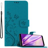 Cadorabo Hoesje geschikt voor Samsung Galaxy A9 2018 in BLOEMEN BLAUW - Beschermhoes in bloemmotief met magnetische sluiting, standfunctie en kaartsleuven Book Case Cover Etui
