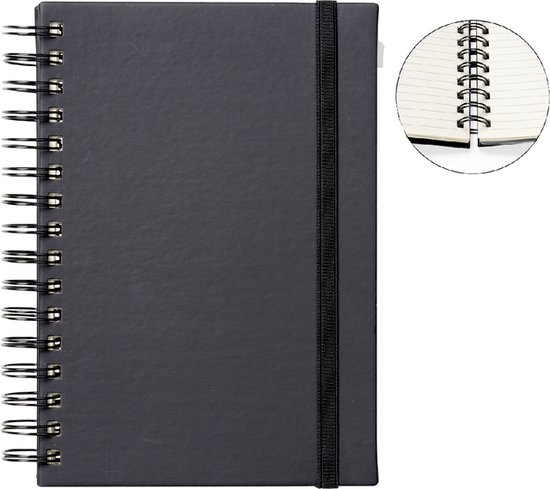 Sluiting ras Notebook Notitieboek A5 zwart met spiraal, elastiek en tabs | bol.com