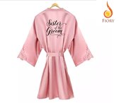 Fiory Kimono Sister of the Groom | Badjas Zus Bruidegom| Kimono Sister Groom| Kimono Opdruk| Vrijgezellenfeest |Trouwen| Roze | L/XL