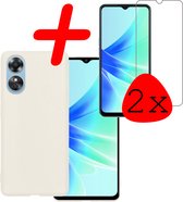 Hoes Geschikt voor OPPO A17 Hoesje Siliconen Back Cover Case Met 2x Screenprotector - Hoesje Geschikt voor OPPO A17 Hoes Cover Hoesje - Wit