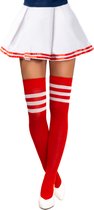 Partychimp Cheerleader Overknee Kousen voor bij Cheerleader Kostuum Dames Carnaval Carnavalskleding Dames Carnaval Accessoires Verkleedkleren Volwassenen - Wit/Rood - Katoen/Polyamide/Elastaan - One-Size