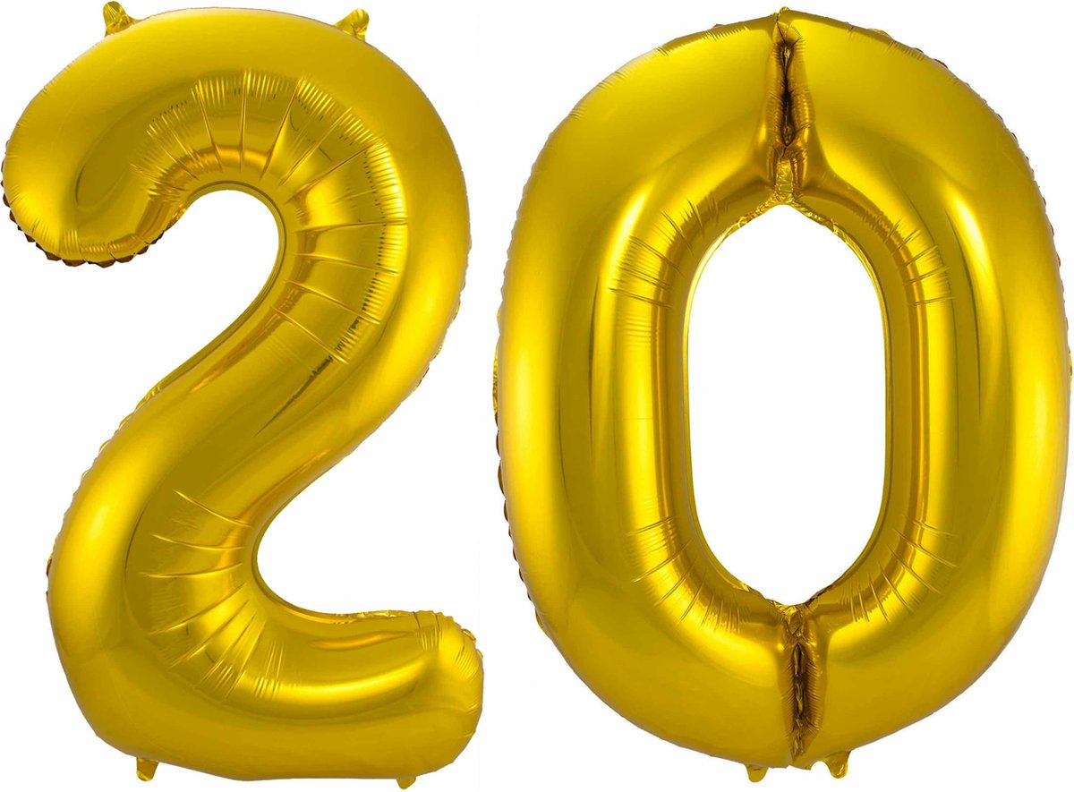 Folat Folie ballonnen - 20 jaar cijfer - goud - 86 cm - leeftijd feestartikelen - verjaardag versiering