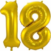 Folat Folie ballonnen - 18 jaar cijfer - goud - 86 cm - leeftijd feestartikelen