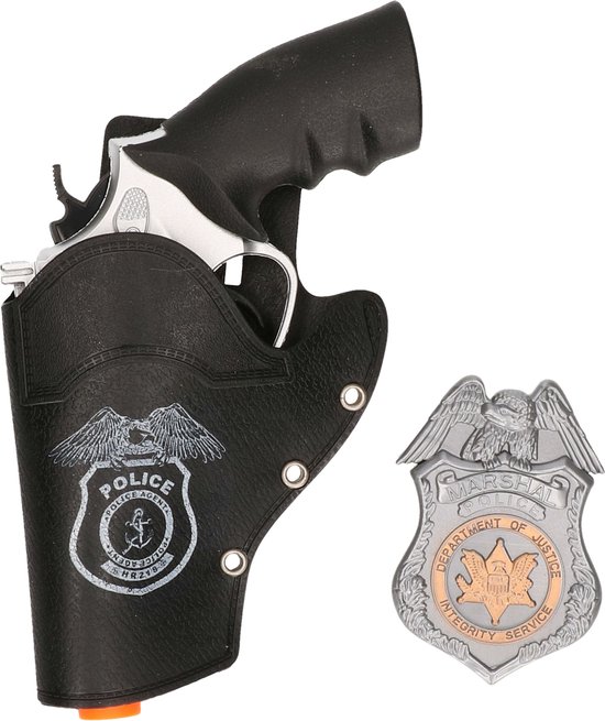 Badge et pistolet de police argentés en plastique