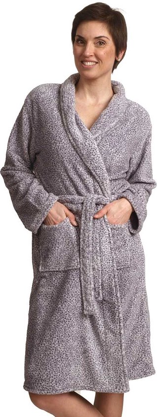 Badjas voor dames - damesbadjas met stippen - fleece - zacht & warm - cadeau voor haar - S