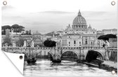 Tuindecoratie Skyline van Rome in Italië - zwart wit - 60x40 cm - Tuinposter - Tuindoek - Buitenposter