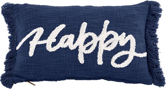Sierkussen "Happy" - 30x50 cm - Blauw - Gevuld