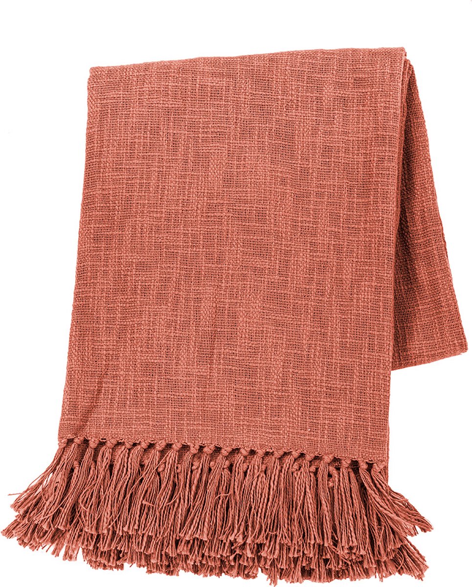 Tiseco Deken COTTON SLUB - met franjes - 130x160 cm - Roest RUST