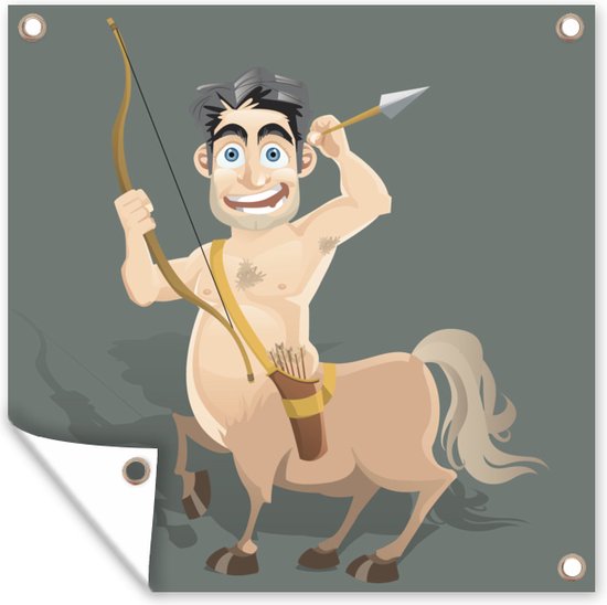 Tuin poster Een cartoonillustratie van een centaur met een pijl en boog - 200x200 cm - Tuindoek - Buitenposter
