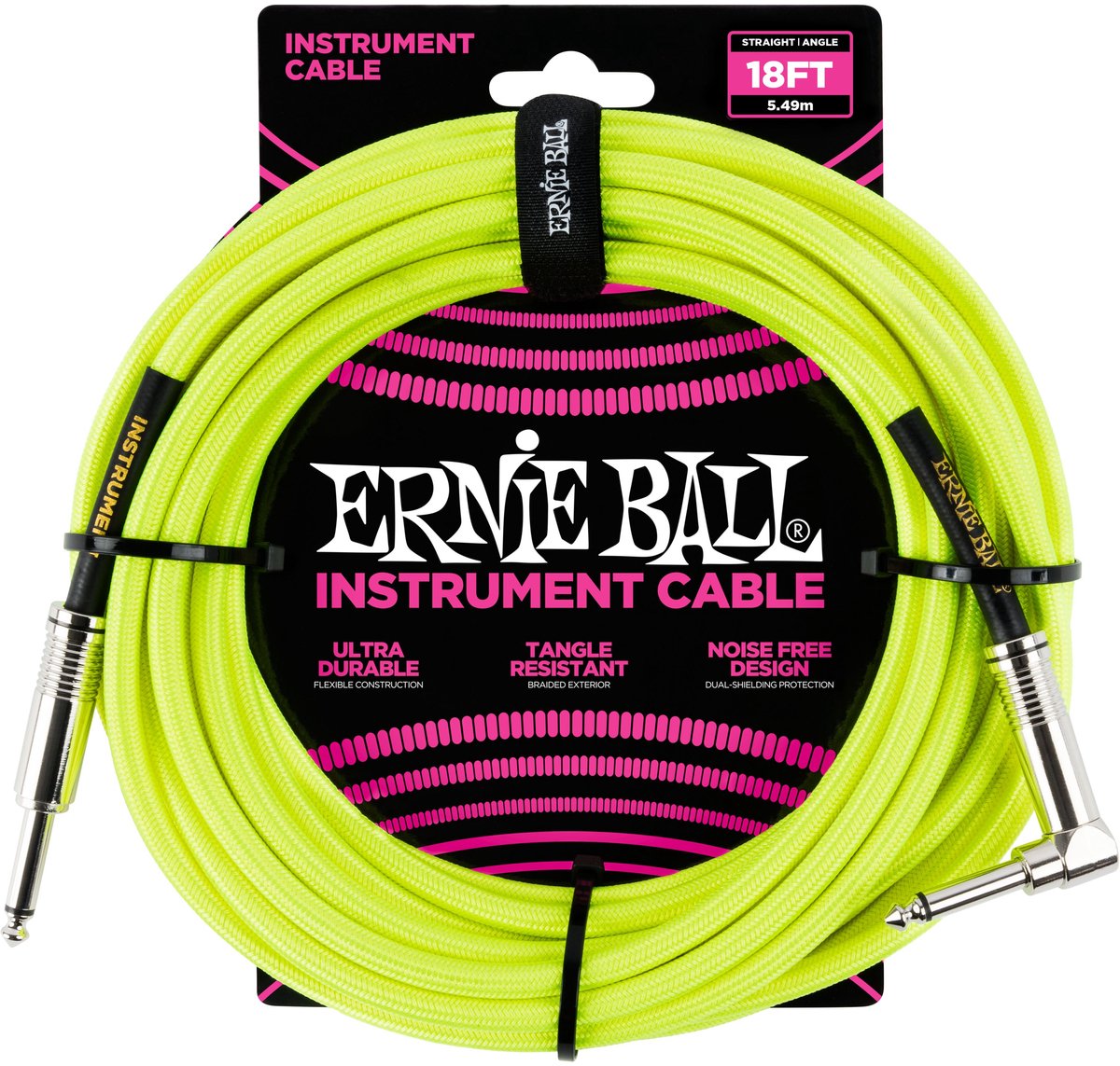 Ernie Ball 6085 Gevlochten Gitaarkabel Neon Geel 5.5 Meter