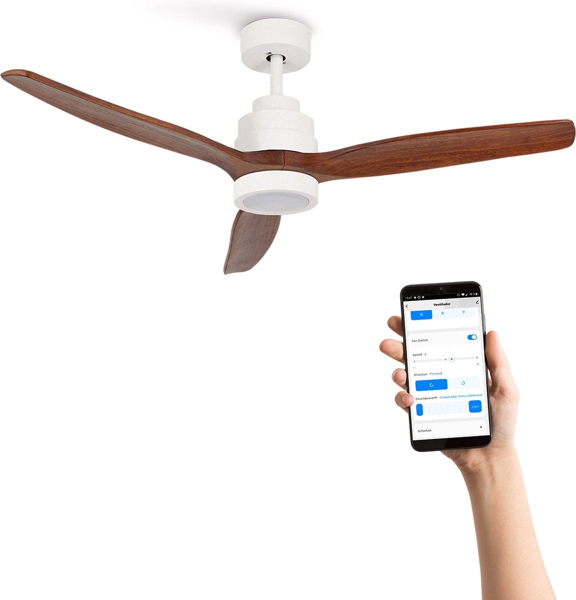 Bol.com CREATE - Plafondventilator 40W silent Ø132 cm - Met Verlichting drie temperaturen - Met Wifi - Met Afstandsbediening - 6... aanbieding