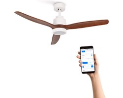 CREATE - Plafondventilator 40W silent Ø132 cm - Met Verlichting drie temperaturen - Met Wifi - Met Afstandsbediening - 6 Snelheden - Timer - Zomer/Winter functie - Wit - WIND STYLANCE