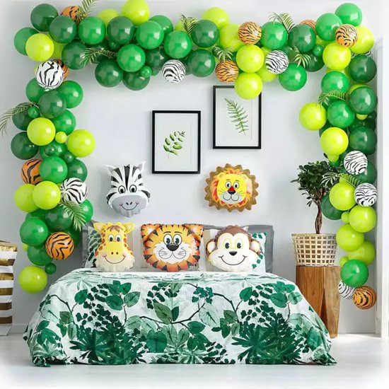 Jungle Versiering - XXL Jungle Ballon Set Groot- Jungle Decoratie - Jungle Dieren - 126 items - Verjaardag Versiering - Ballonnen - Fienosa