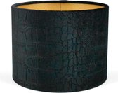 Lampenkap Cilinder - 20x20x15cm - Croco zwart - gouden binnenkant