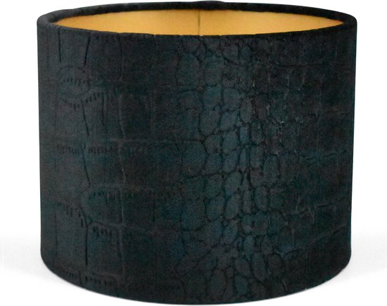 Abat-jour Cylindre - 20x20x15cm - Croco noir - intérieur doré