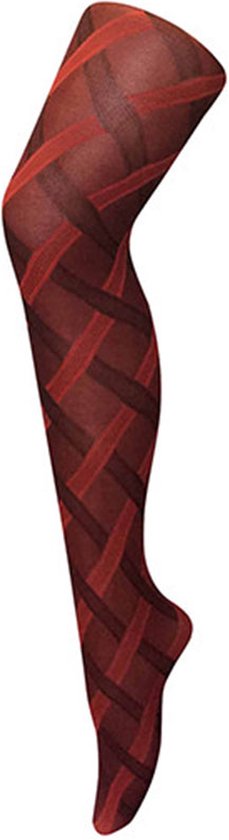 Sock Snob panty in fantasierijk kabelmotief - kleur rood - maat XL 48-52 - 80 denier