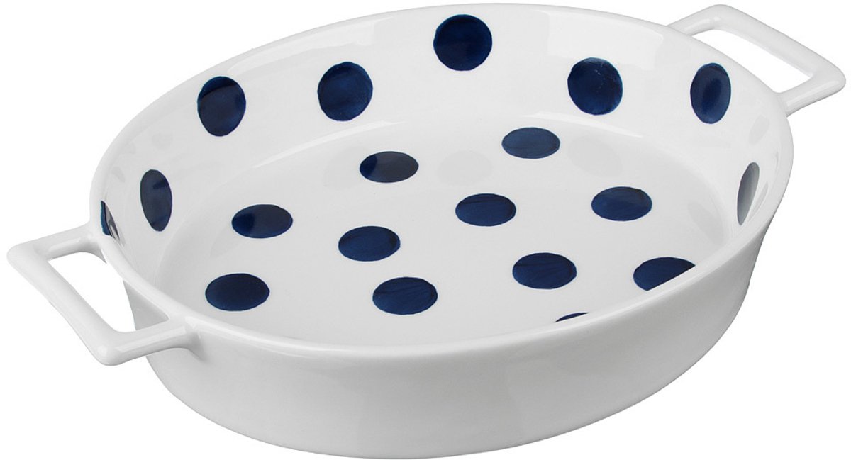 Millimi Keramische Ovenschaal - Saladeschaal - Ovaal - 27 x 20 cm - Wit met Zwarte stippen