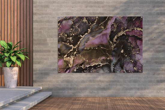 Affiche de jardin Marbre - Or - Pierre - Abstrait - 190x120 cm - Décoration murale extérieure - Affiche de jardin - Toile de jardin - Affiche de clôture - Peinture de jardin