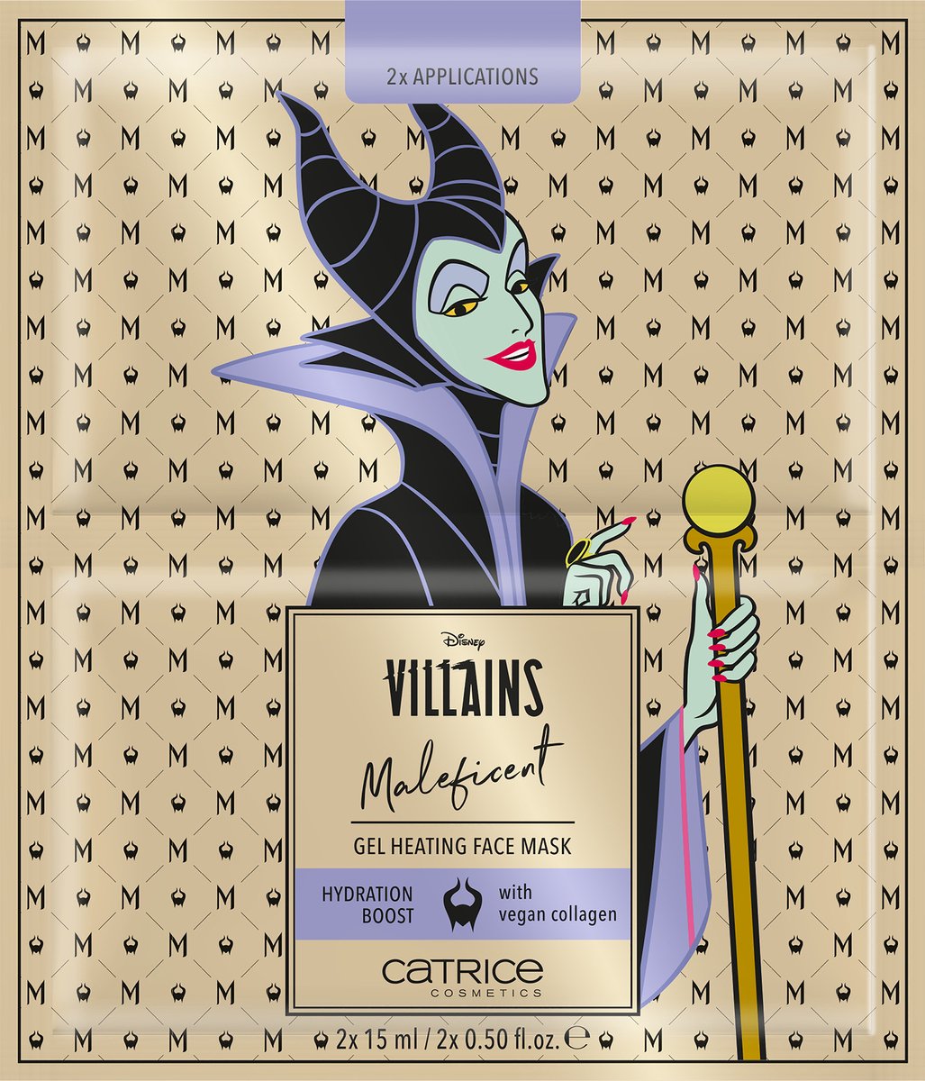Disney Villains Maleficent - gezichtsmasker - gel heating face mask - hydratatie boost - met vegan collageen - 2 maskers - 2x 15 ml - heks sneeuwwitje
