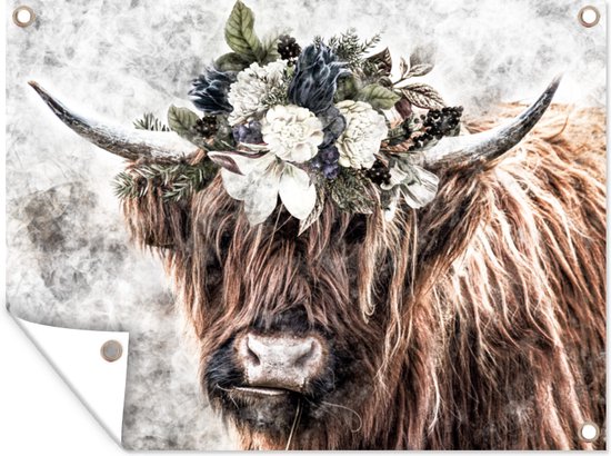 Tableau de jardin Highlander écossais - Fumée - Flora - 80x60 cm - Affiche de jardin