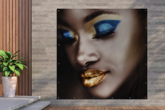 Poster de Jardin Femme - Or - Rouge à lèvres - 200x200 cm - Toile de jardin - Poster extérieur