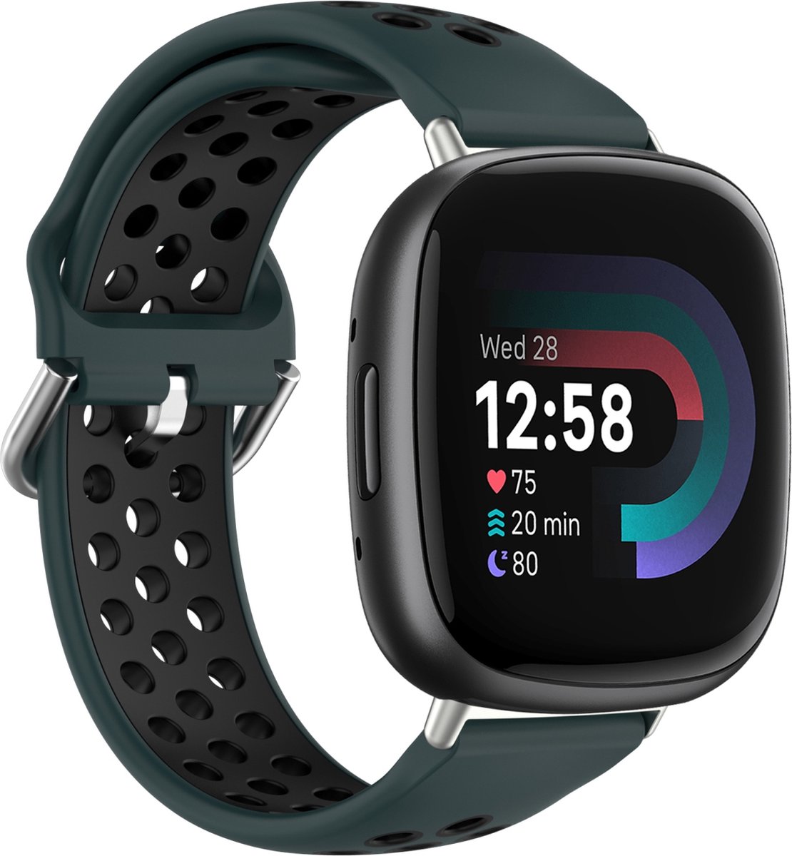 By Qubix - Geschikt voor fitbit Versa 3 & 4 / Sense 1 & 2 - Sport editie - Large - Donkergroen + zwart
