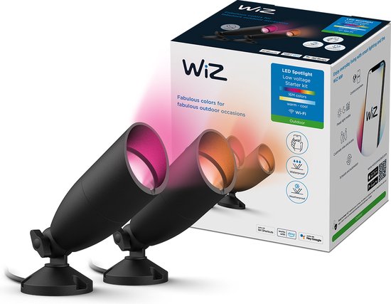WiZ Grondspot voor Buiten Zwart - Starterset - Slimme LED-Verlichting - Gekleurd en Wit Licht - 12V