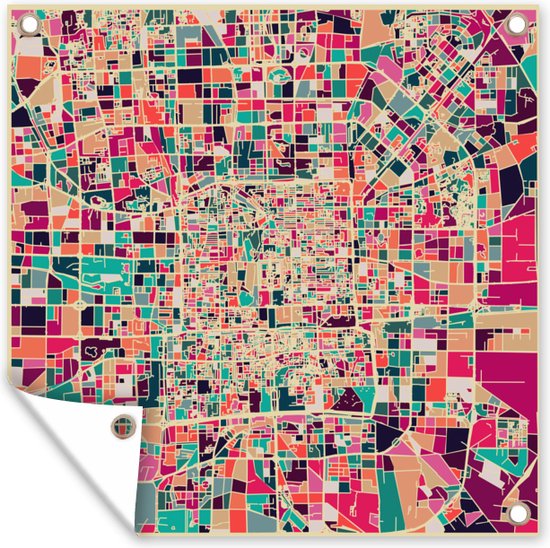 Tuindoek Stadskaart - Kunst - Kleuren - 100x100 cm - Plattegrond