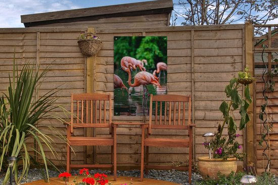 Décoration de jardin Flamingo - Tropical - Vogel - Water - Rose - 40x60 cm - Affiche de jardin - Toile de jardin - Affiche d'extérieur