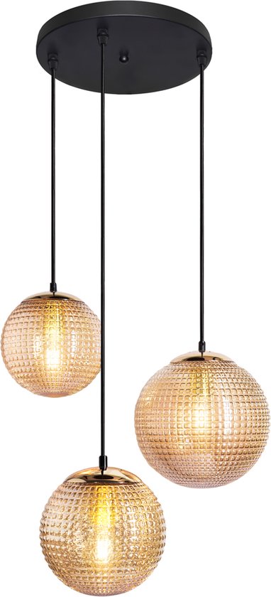 Design hanglamp in amber glas, 3-lichts - Sila