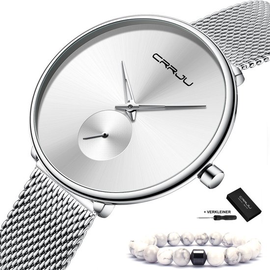 CRRJU® - Horloge Dames - Cadeau voor Vrouw - 40 mm - Zilver Wit
