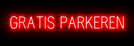 GRATIS PARKEREN - Reclamebord Neon LED bord verlichting - SpellBrite - 134,6 x 16 cm rood - 6 Dimstanden - 8 Lichtanimaties