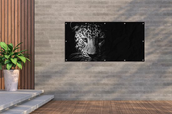Affiche clôture Panthère - Animaux sauvages - Zwart et blanc - Animaux - 200x100 cm - Toile de jardin