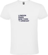 wit T-Shirt met London,Paris, New York ,’t Urnegat tekst Zwart Size XL