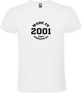Wit T-Shirt met “Made in 2001 / 100% Original “ Afbeelding Zwart Size XXXXL