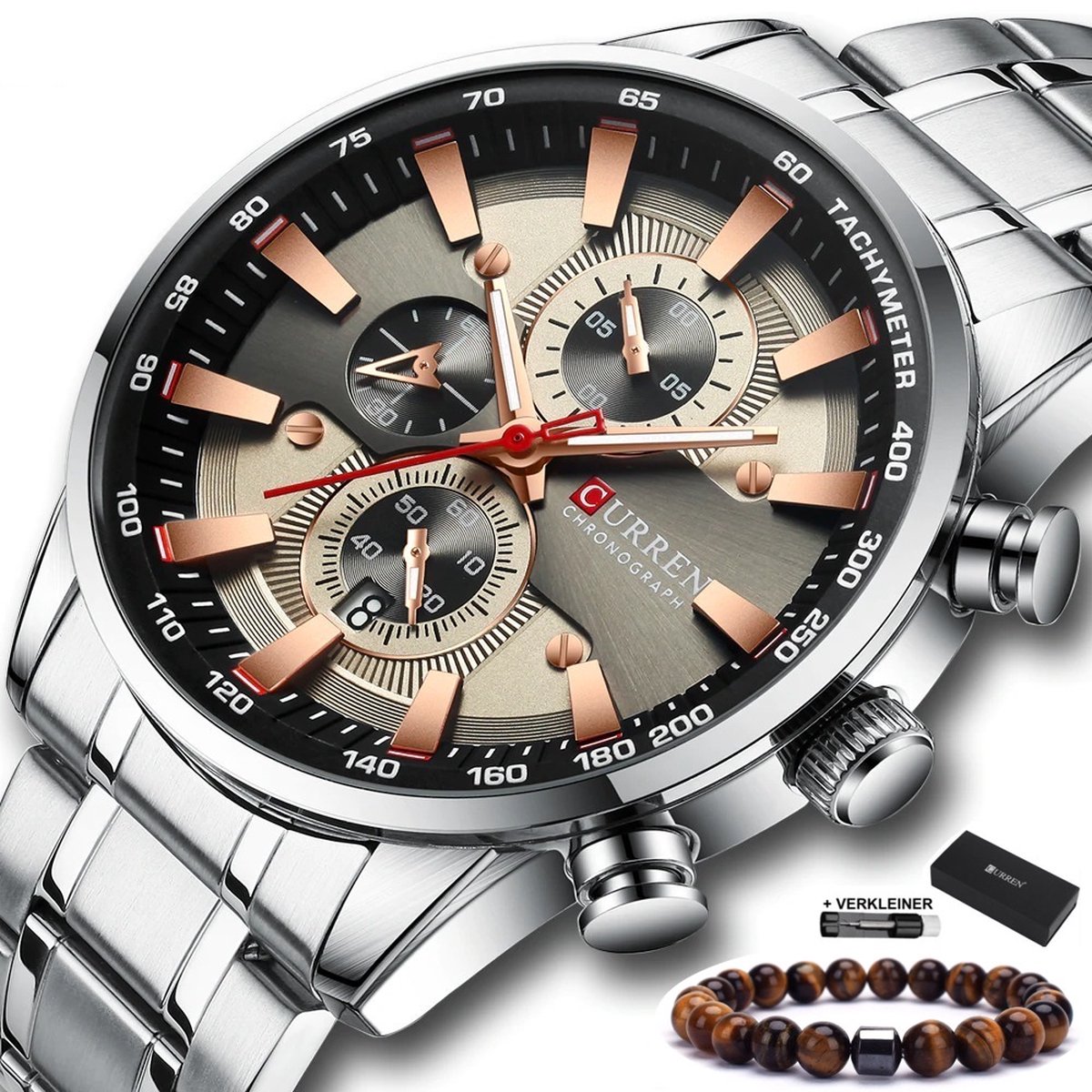 Horloges voor Mannen Heren Horloge Curren Herenhorloge Watch - Jongens Horloges - Incl. Horlogebox Geschenkdoos & Versteller - Zilver Rosé - Litts®
