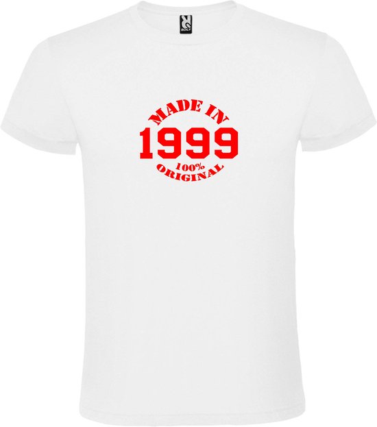 Wit T-Shirt met “Made in 1999 / 100% Original “ Afbeelding Rood Size XXXL