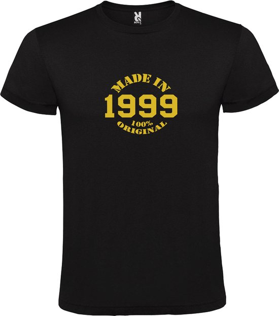 Zwart T-Shirt met “Made in 1999 / 100% Original “ Afbeelding Goud Size XXXXXL