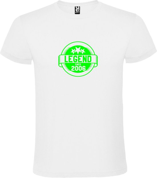 Wit T-Shirt met “Legend sinds 2006 “ Afbeelding Neon Groen Size XXXL