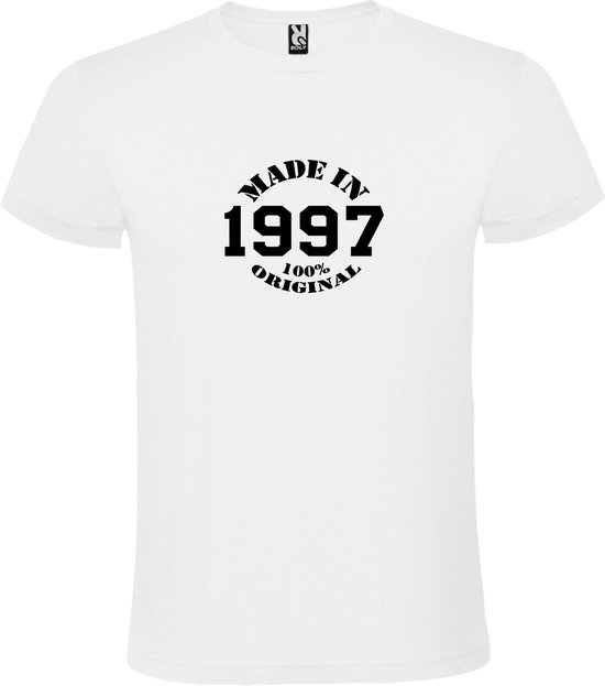 Wit T-Shirt met “Made in 1997 / 100% Original “ Afbeelding Zwart Size XL