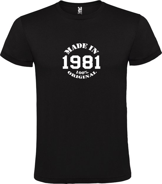 Zwart T-Shirt met “Made in 1981 / 100% Original “ Afbeelding Wit Size XXXXL